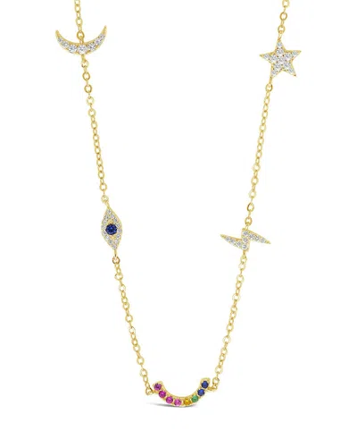 Sterling Forever Sterling Silver Cz Lucky Charm Station Necklace In Gold