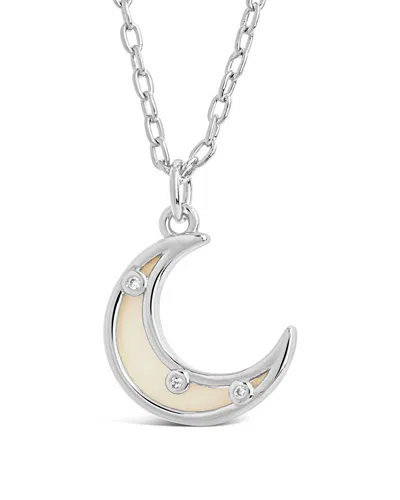 Sterling Forever Nuria Moonstone & Cz Moon Pendant Necklace In Silver