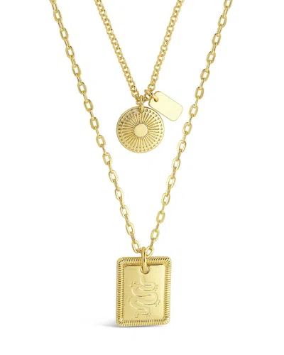 Sterling Forever Engraved Disc & Tag Layered Necklace In Gold