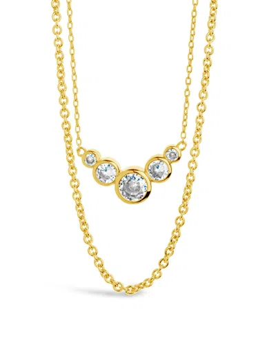 Sterling Forever Eileen Cz Bezel Layered Chain Necklace In Gold