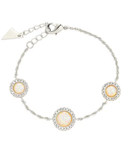 Sterling Forever Oasis Opal & Cz Stationed Bracelet In Silver