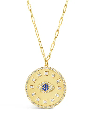 Sterling Forever Evil Eye Cz Sun Dial Coin Pendant Necklace In Gold