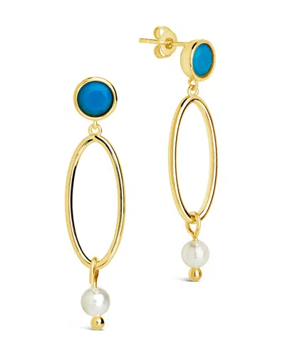 Sterling Forever Ula Turquoise & Pearl Drop Stud Earrings In Gold