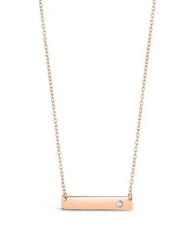 Sterling Forever Sterling Silver Cz Studded Mini Bar Necklace In Gold