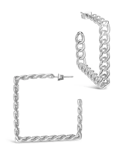 Sterling Forever Square Cuban Link Hoops In Silver