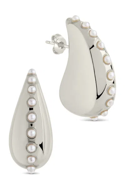 Sterling Forever Raze Mother Of Pearl Studded Drop Earrings In Silver