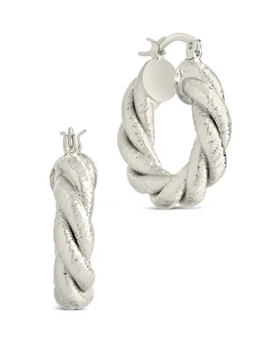 Sterling Forever Esme Textured Braided Hoop Earrings In Silver