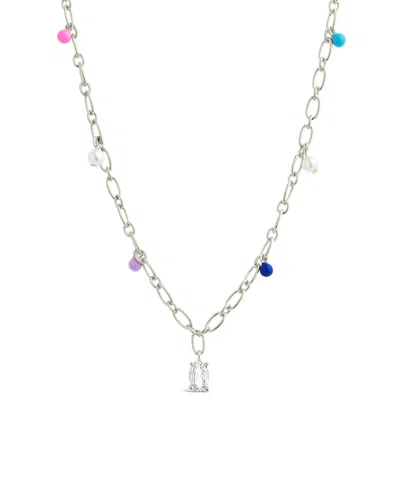 Sterling Forever Rhodium Plated 3mm Pearl Cz Charm Necklace In Silver