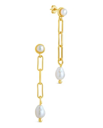 Sterling Forever Fayelynn Mother Of Pearl Chain Drop Earrings In Gold