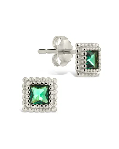 Sterling Forever Sterling Silver Square Emerald Cz Diana Stud Earrings In Metallic