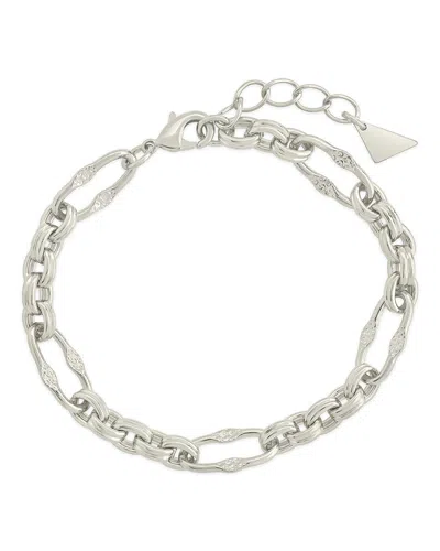 Sterling Forever Rhodium Plated Tegan Textured Long Link Bracelet In Metallic