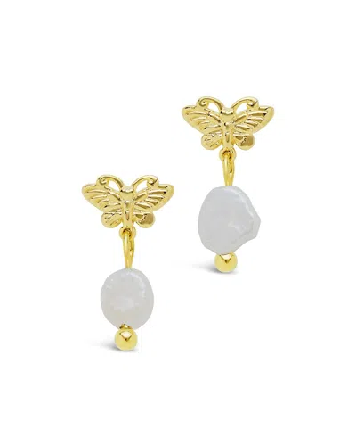 Sterling Forever Butterfly & Pearl Stud Earrings In Gold