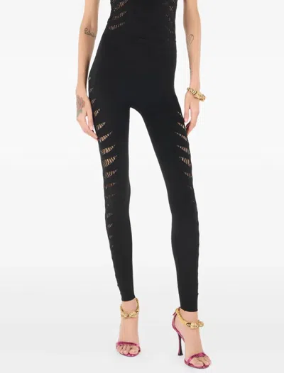 Roberto Cavalli Leggings With Perforated Python Pattern In Black