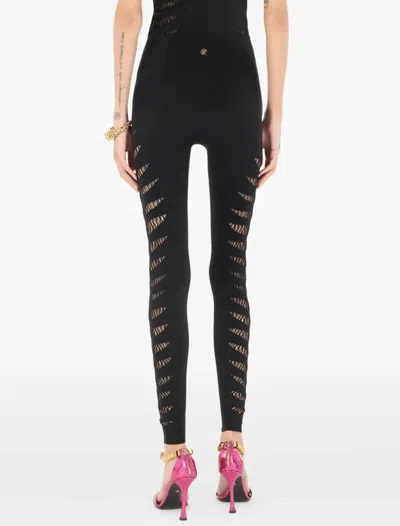 Roberto Cavalli Leggings With Perforated Python Pattern In Black