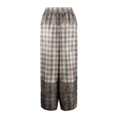 Pierre-louis Mascia Scottish Patterned Palazzo Pants In Silk In White