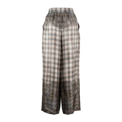 Pierre-louis Mascia Scottish Patterned Palazzo Pants In Silk In White