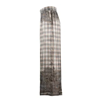 Pierre-louis Mascia Scottish Patterned Palazzo Pants In Silk In White