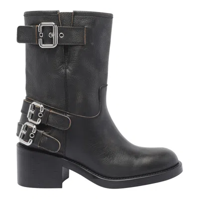 Chloé Dakota Block Heel Buckle Mid-calf Boots In Black