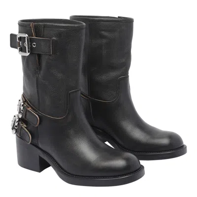 Chloé Dakota Block Heel Buckle Mid-calf Boots In Black