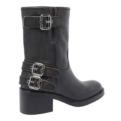 Chloé Dakota Block Heel Buckle Mid-calf Boots In Black