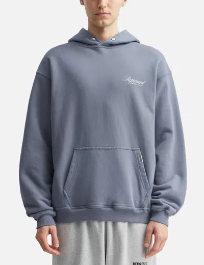 Represent Mens Owners Club Script Logo-print Cotton Hoody Dusty Blue In Gray