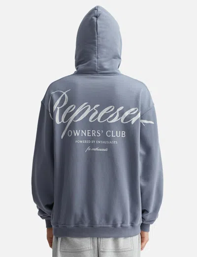 Represent Mens Owners Club Script Logo-print Cotton Hoody Dusty Blue In Gray