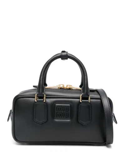 Miu Miu Smooth Shoulder Bag Adjustable Strap In Black