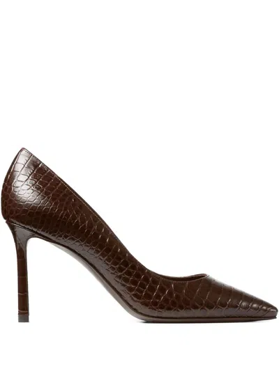 Jimmy Choo 85mm Romy Pointed-toe Pumps With Crocodile-effect In Brown