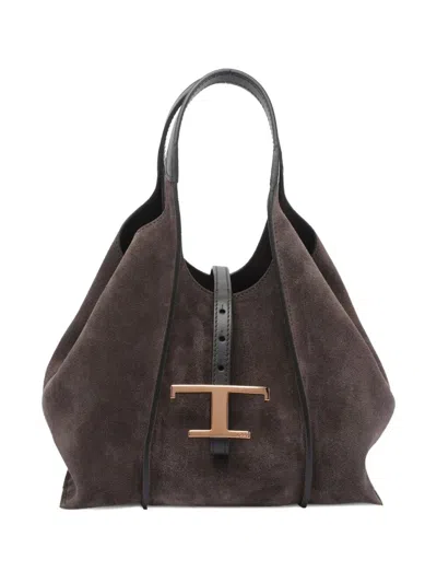 Tod's Classic Suede Leather Shoulder Bag With T-buckle In Brown