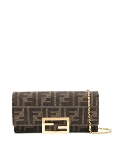Fendi Baguette Continental Wallet With Chain In Brown