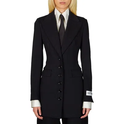 Dolce & Gabbana Tech Jersey Single Breasted Long Jacket In Black