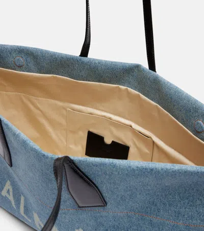 Balmain Track Shoulder Bag In Denim And Calfskin Leather In Blue