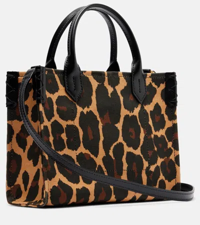 Balmain B-army Small Shopper Shoulder Bag In Leopard-print Canvas In Brown