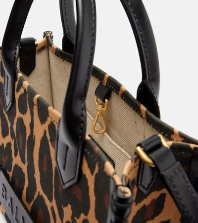 Balmain B-army Small Shopper Shoulder Bag In Leopard-print Canvas In Brown