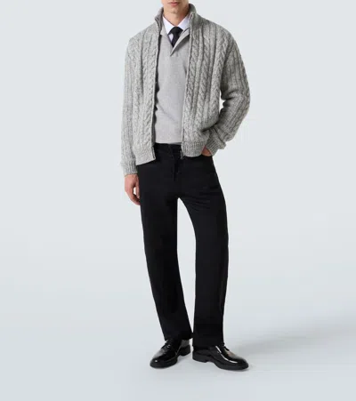 Herno Cable-knit Wool Jacket In Gray