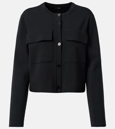 Joseph Womens Black Flap-pocket Boxy-fit Stretch-knit Cardigan Jacket