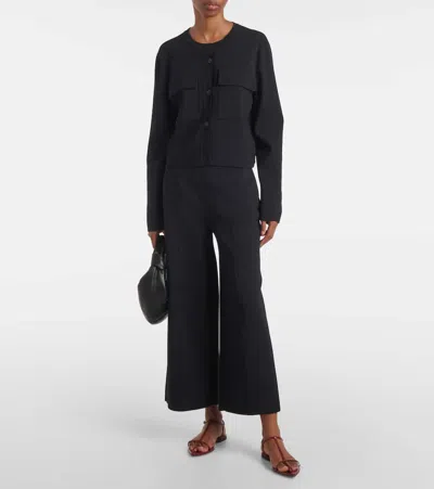 Joseph Womens Black Flap-pocket Boxy-fit Stretch-knit Cardigan Jacket