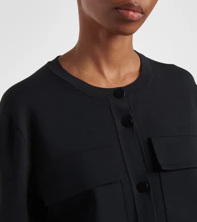 Joseph Womens Black Flap-pocket Boxy-fit Stretch-knit Cardigan Jacket