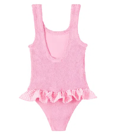 Hunza G Denise Gingham Ruffled Swimsuit In Pink