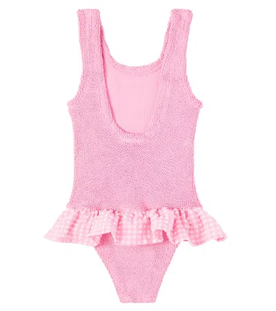 Hunza G Denise Gingham Ruffled Swimsuit In Pink