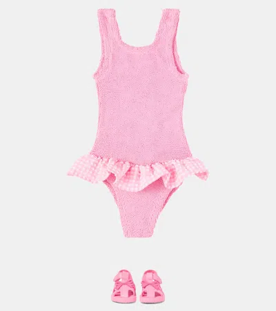 Hunza G Denise Gingham Ruffled Swimsuit In Pink