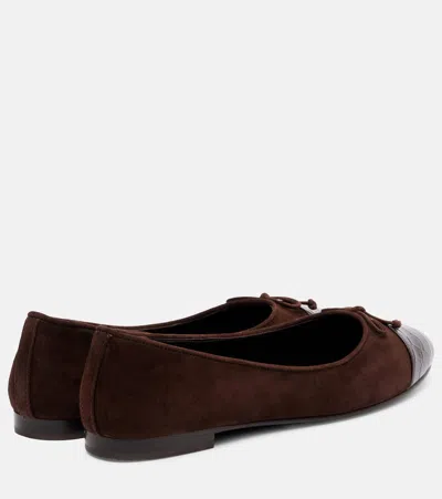 Tory Burch Cap Toe Croc-effect Suede Ballet Flats In Brown