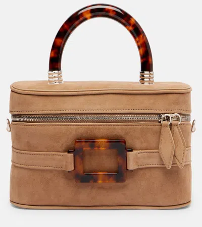 Roger Vivier Mini Rectangular Suede Vanity Handbag In Neutral