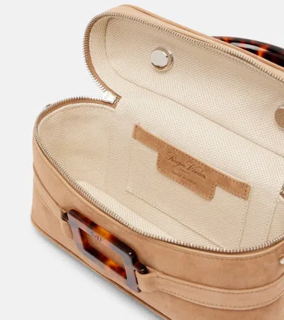 Roger Vivier Mini Rectangular Suede Vanity Handbag In Neutral