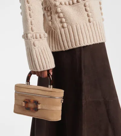 Roger Vivier Mini Rectangular Suede Vanity Handbag In Neutral