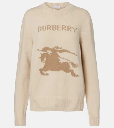 Burberry Wool-cashmere Blend Sweater With Contrasting Graphic In Gray