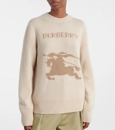 Burberry Wool-cashmere Blend Sweater With Contrasting Graphic In Gray