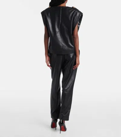 Balmain Cropped Eco-leather Draped Top In Black