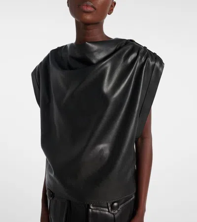 Balmain Cropped Eco-leather Draped Top In Black