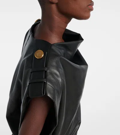 Balmain Cropped Eco-leather Draped Top In Black